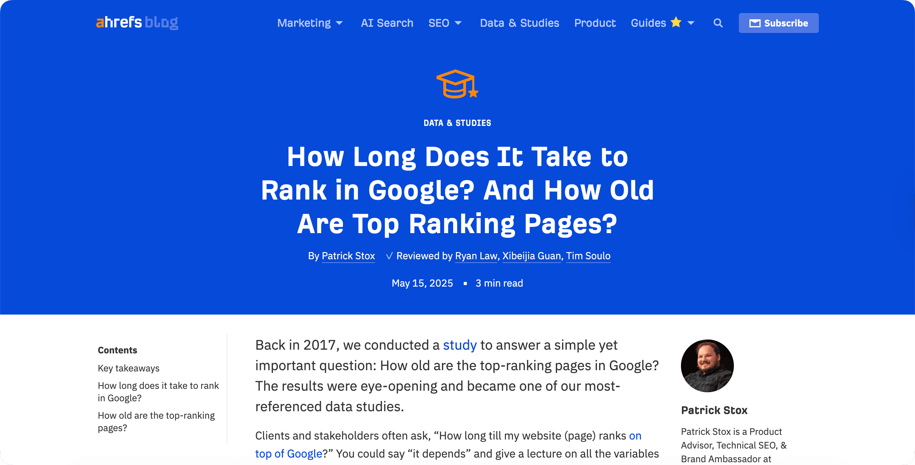 Ahrefs blog post being audited by ContentLens