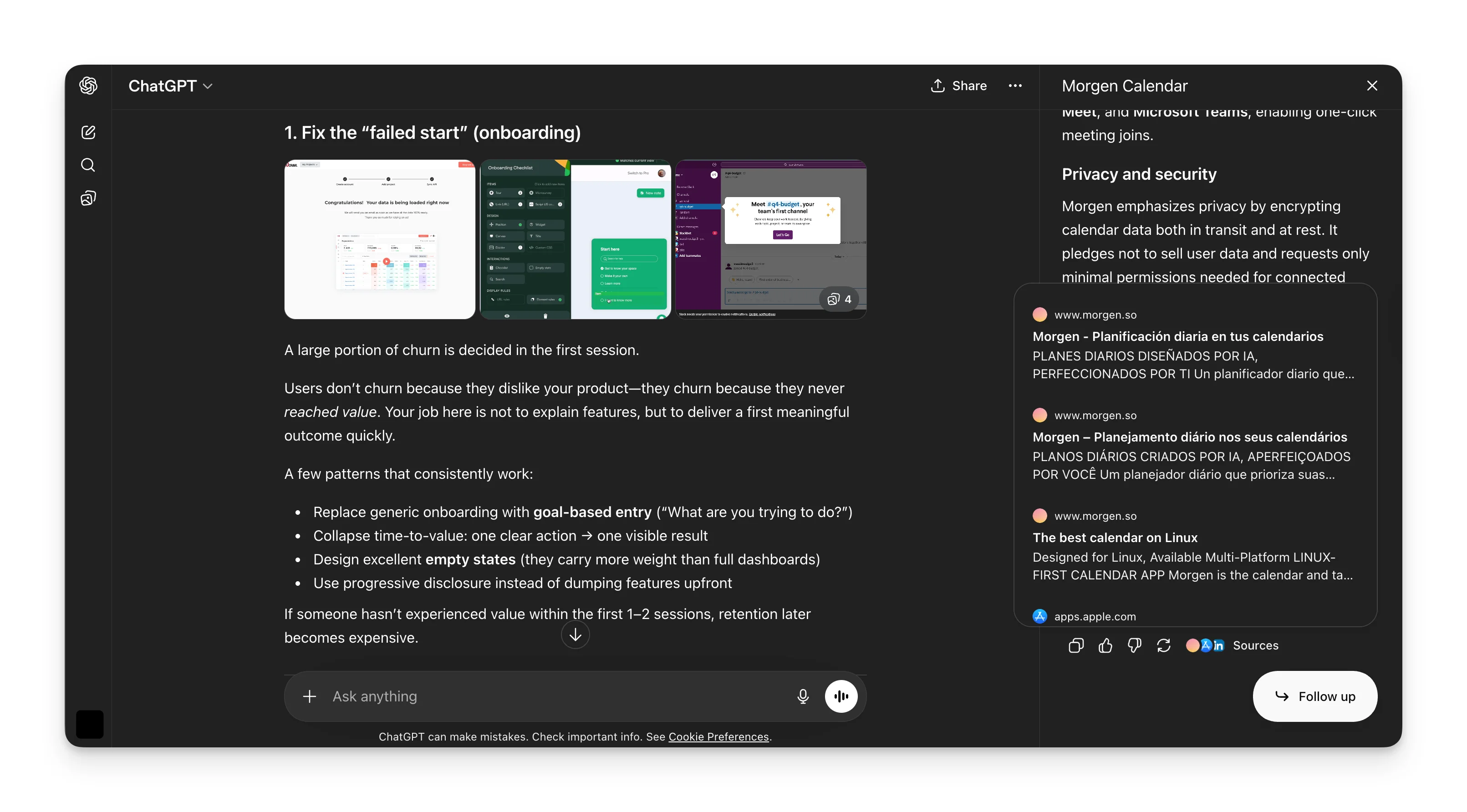 ChatGPT source panel showing 25+ sources