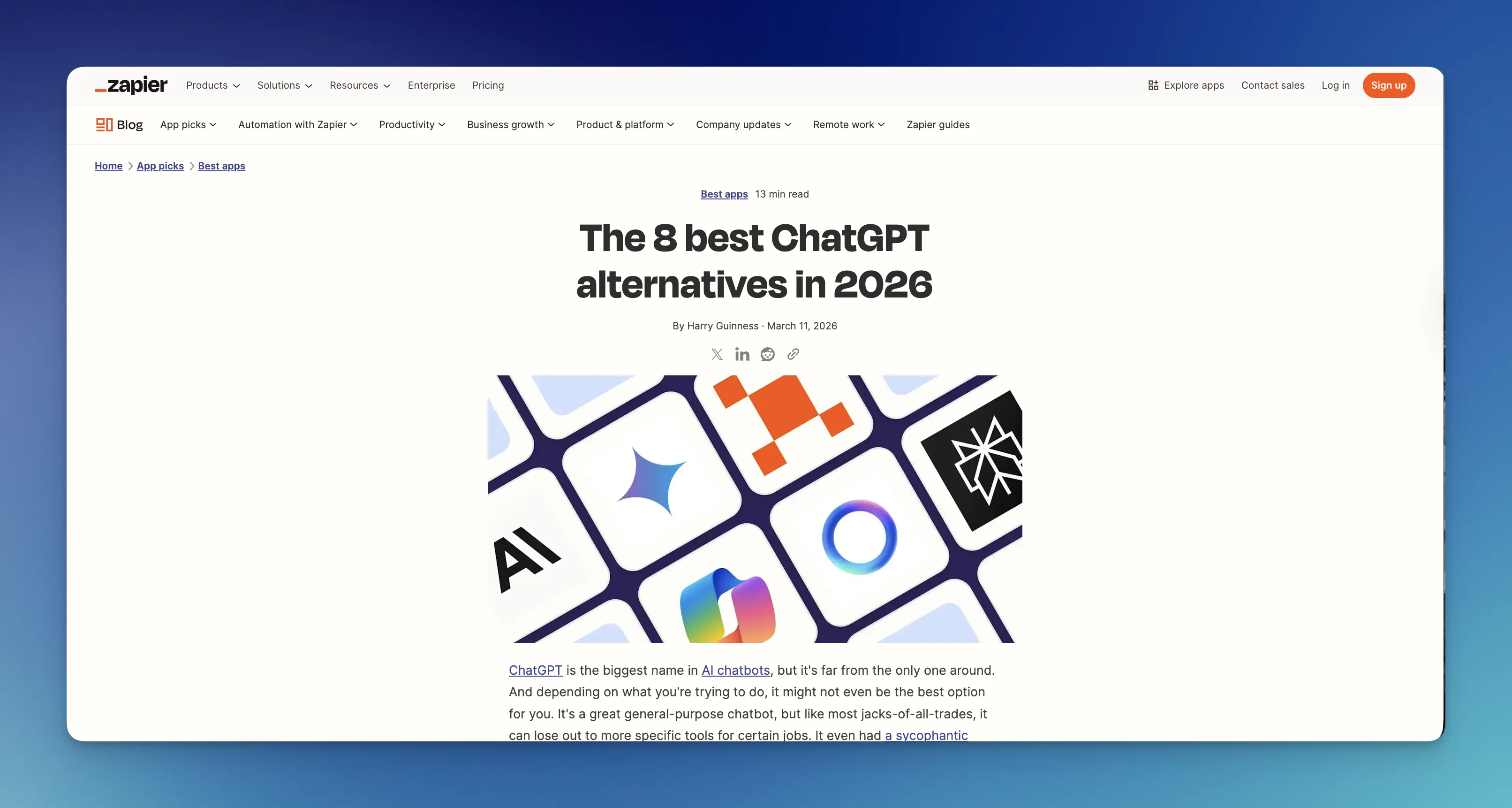 Zapier's ChatGPT alternatives article
