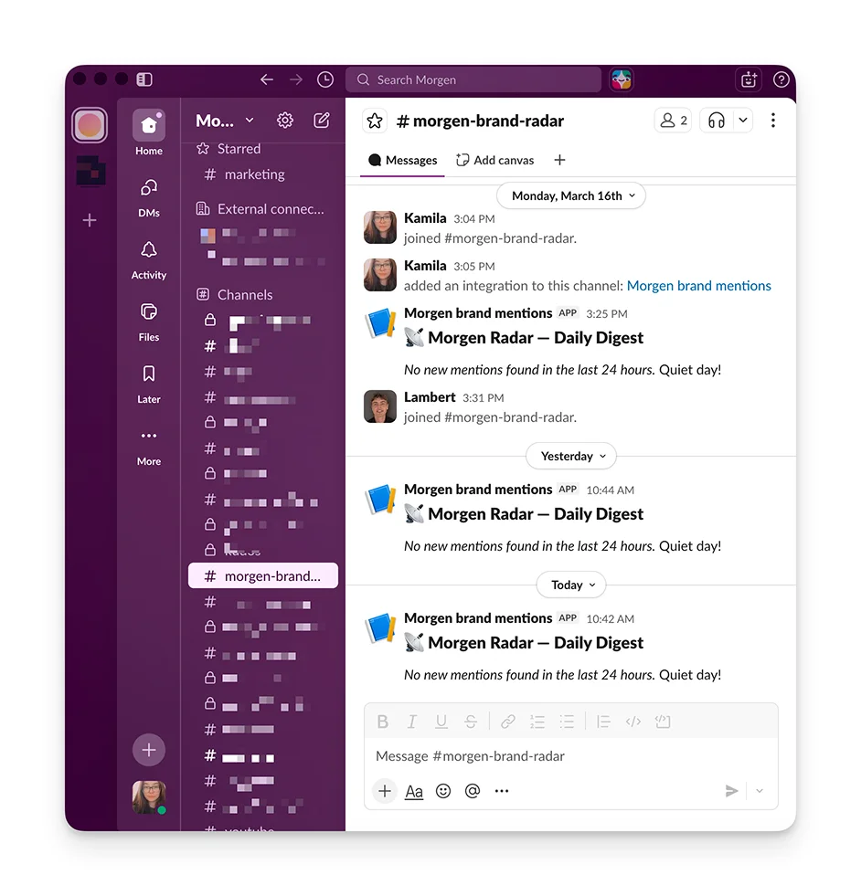 Brand Radar daily digest in Slack