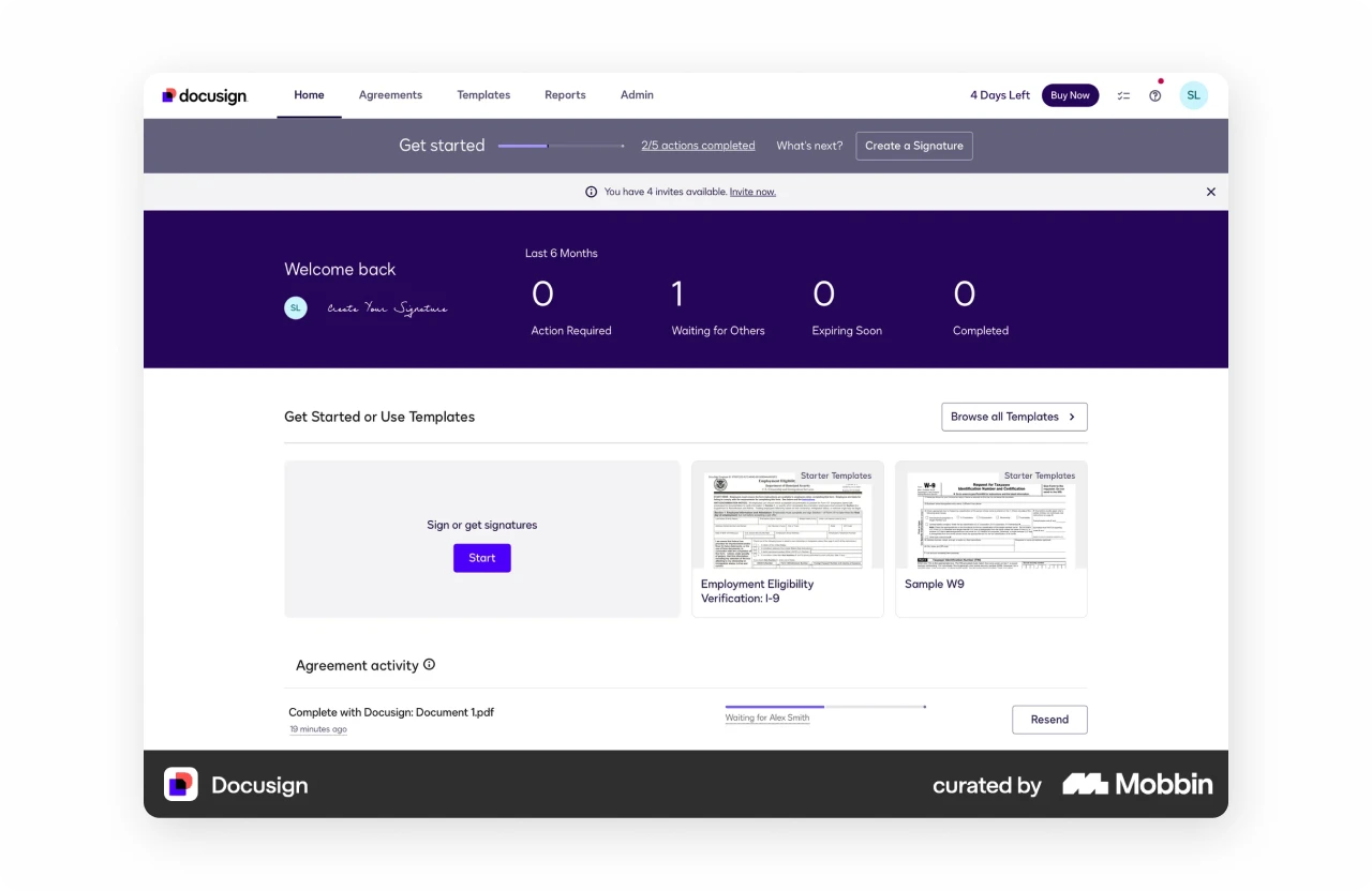 DocuSign signing interface experienced by recipients before they hold an account