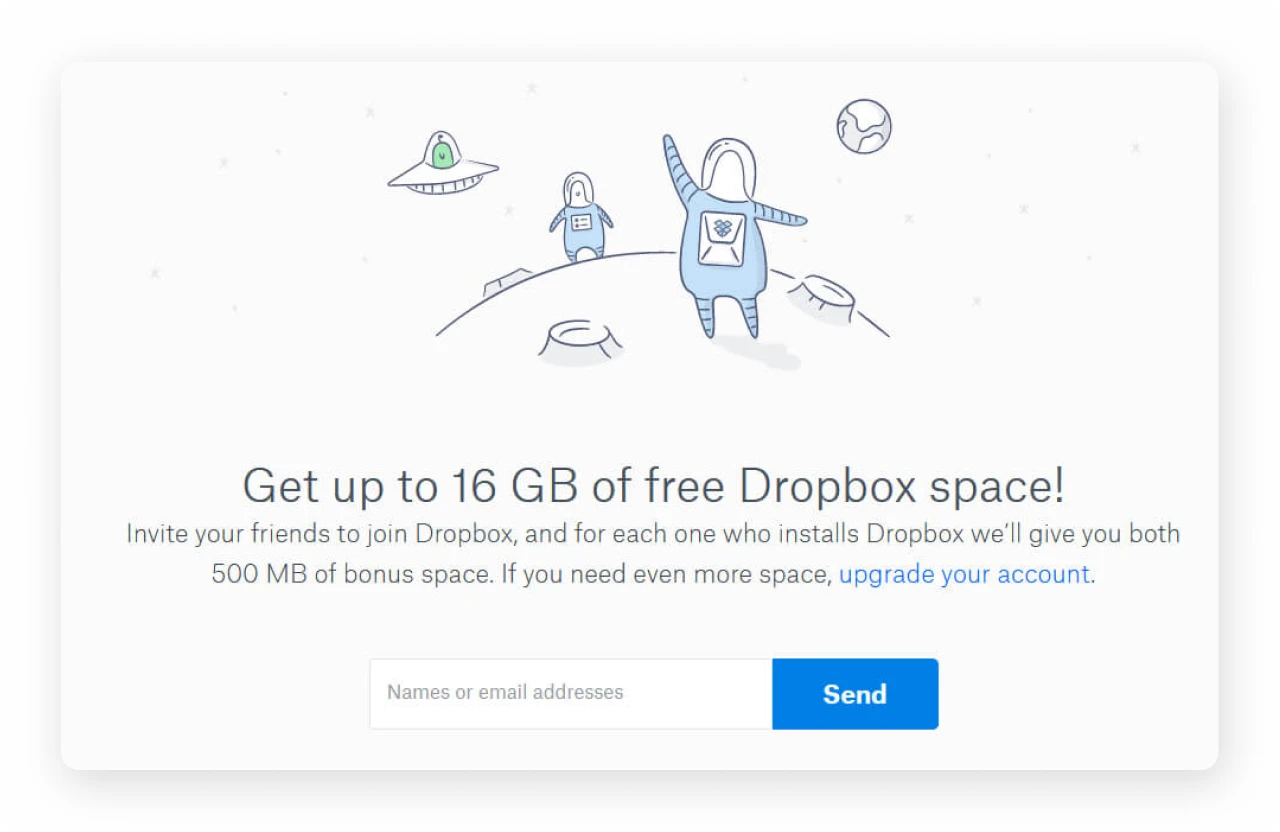 Dropbox referral program — bilateral storage reward for referrer and invitee