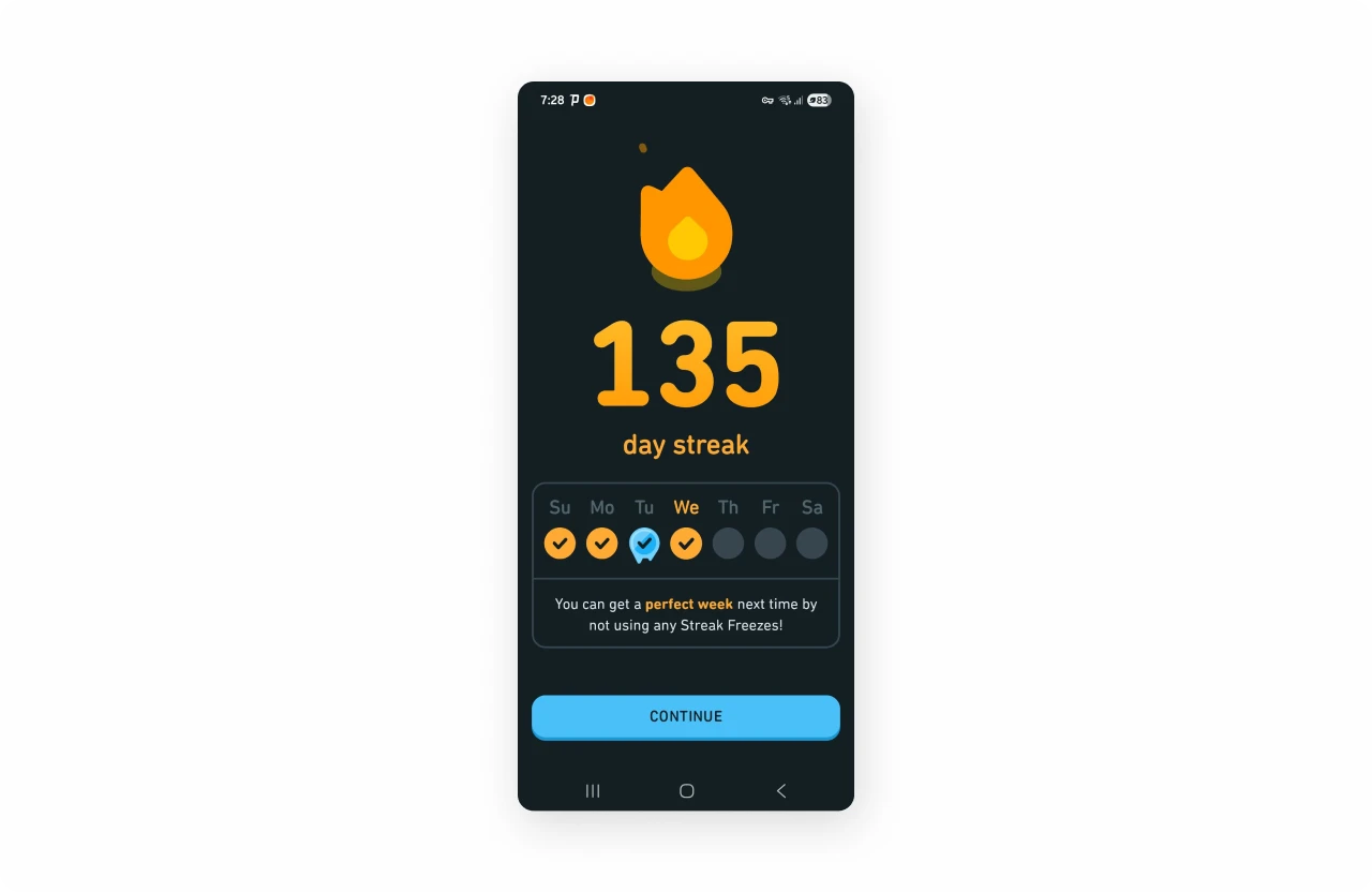 Duolingo streak and leaderboard — layered mechanics creating loss aversion, competitive pressure, and daily return habit