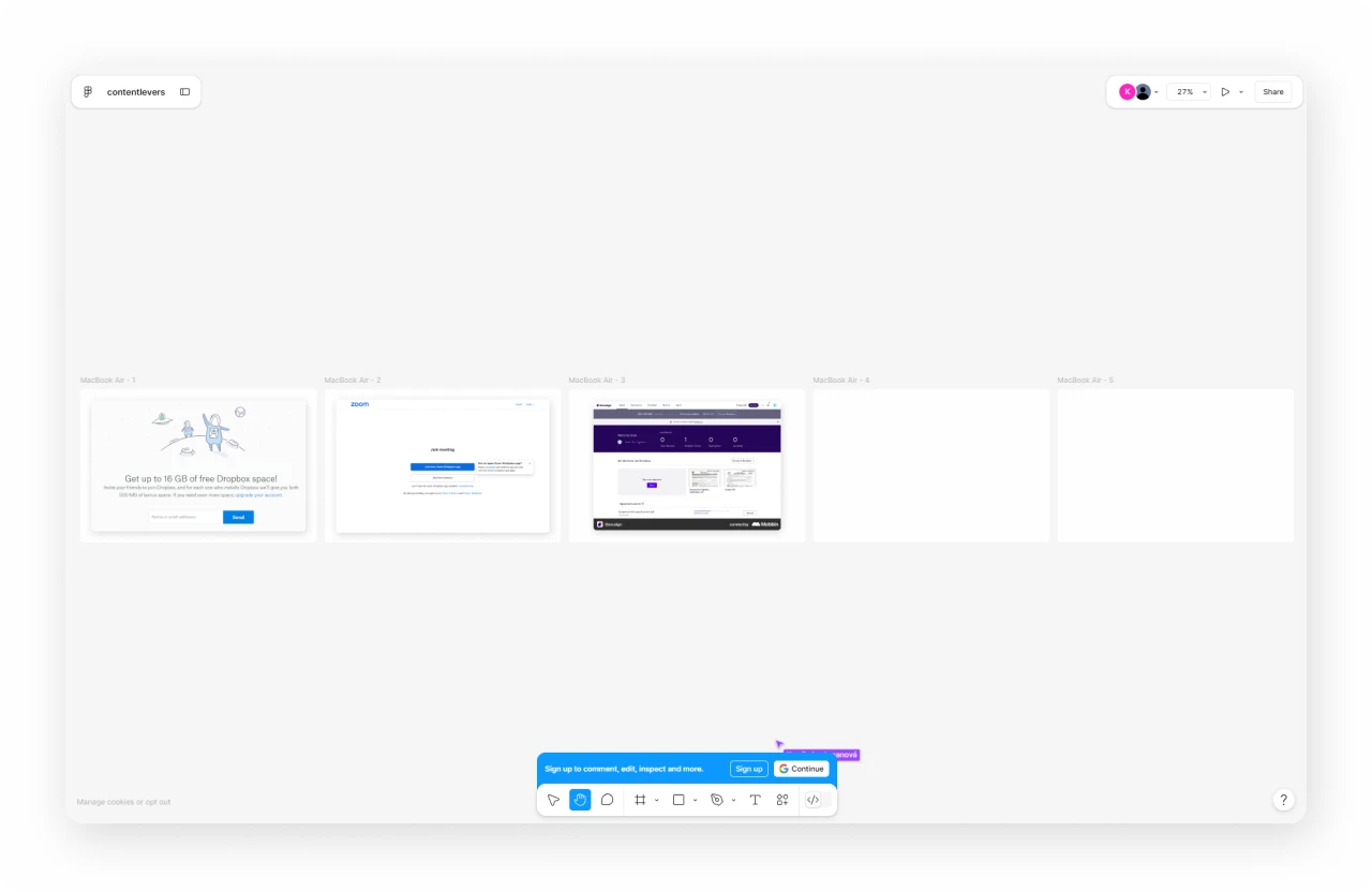 Figma multiplayer file view with participation gate for non-account holders
