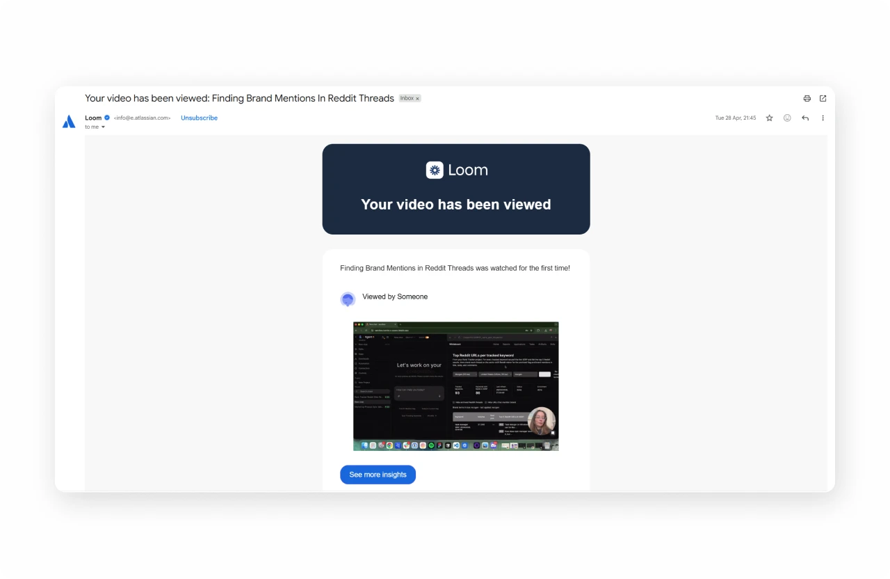 Loom view notifications — specific viewer identity and watch progress turning async video into a behavioral trigger