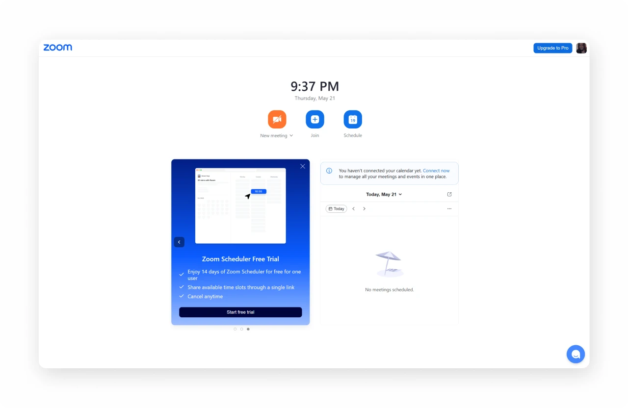 Zoom post-webinar upgrade prompt — upsell surfaced at peak willingness to pay, immediately after the product worked