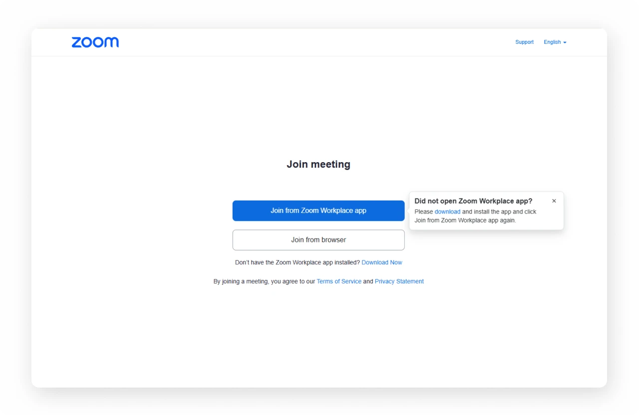 Zoom join meeting screen seen by first-time participants