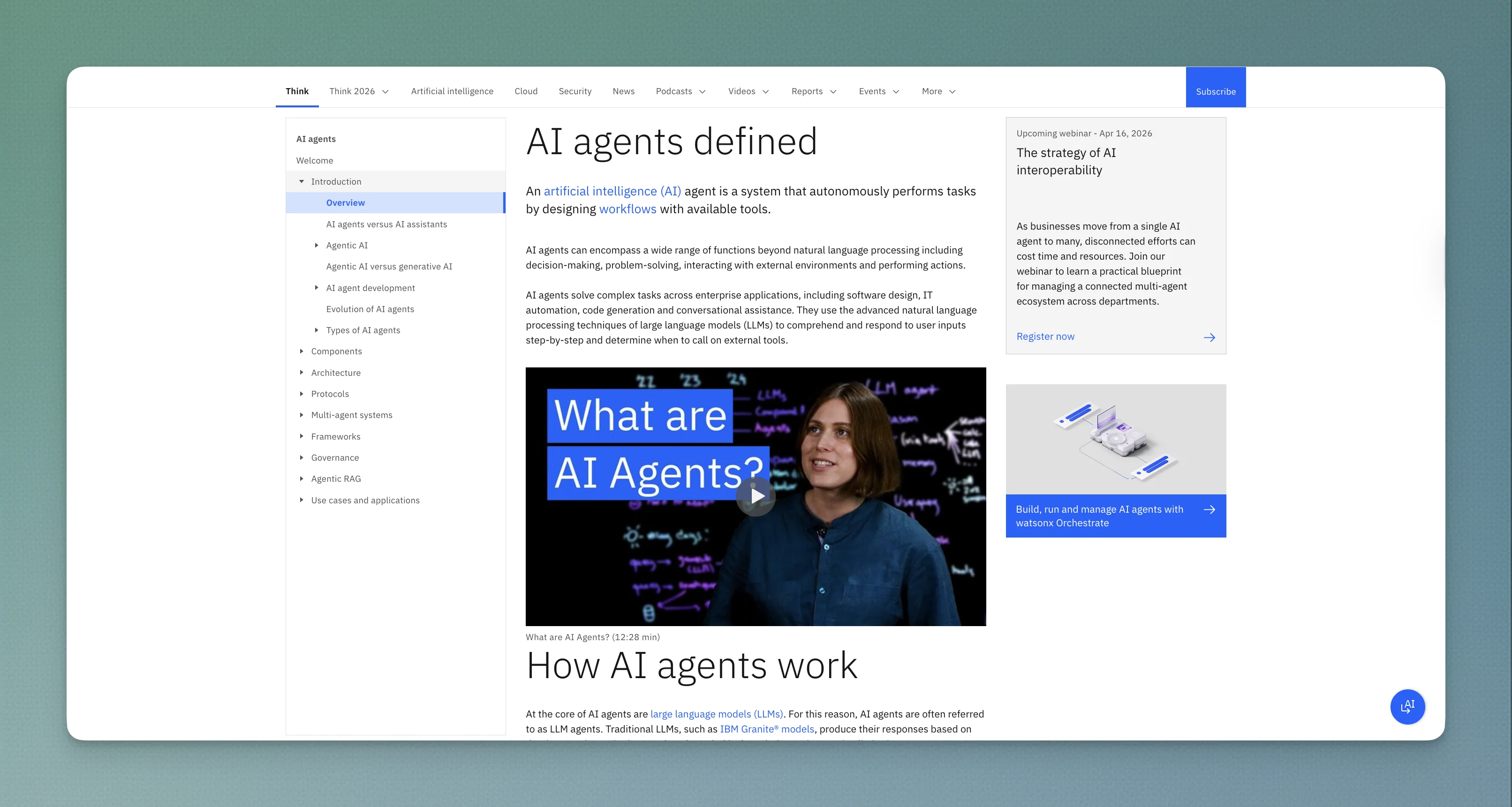 IBM AI agents article page
